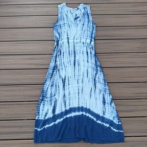 XCVI Wearables Blue Tie Dye Maxi Dress Size Small Tie In Back Lightweight